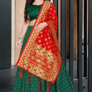 Red and Green Patola Type Graceful Women Lehenga